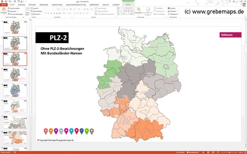 Deutschland PowerPoint-Karte Postleitzahlen PLZ-2 mit Bitmap-Karten, Karte PLZ Deutschland