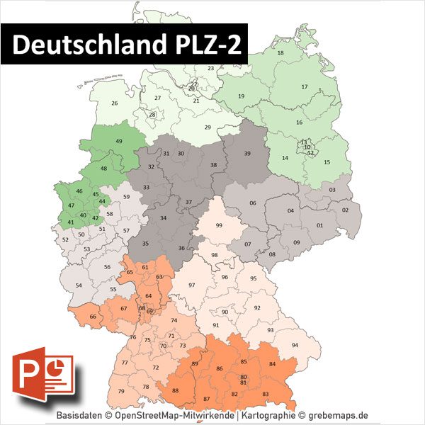 PowerPoint-Karte Deutschland Postleitzahlen PLZ-2 mit Bitmap-Karten, Karte PLZ Deutschland