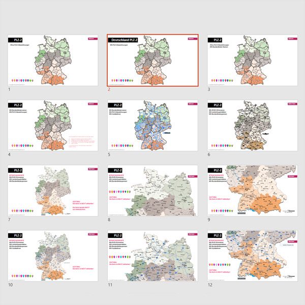 Deutschland PowerPoint-Karte Postleitzahlen PLZ-2 mit Bitmap-Karten, Karte PLZ Deutschland