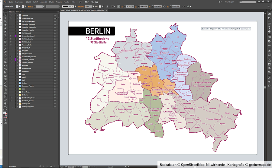 Berlin Stadtplan Vektor Stadtbezirke Stadtteile Topographie, Karte Berlin, Stadtplan Berlin, Stadtkarte Berlin, Karte Berlin Stadtteile, Karte Berlin Stadtbezirke