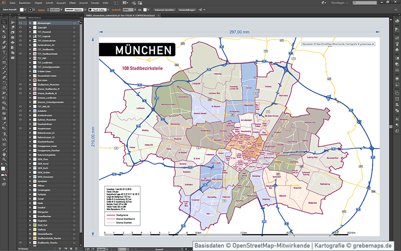München Stadtplan Vektor Stadtbezirke Stadtteile Topographie, Karte München, Stadtplan München, Stadtkarte München, Karte München Stadtteile, Karte München Stadtbezirke