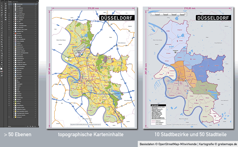 Düsseldorf Stadtplan Vektor Stadtbezirke Stadtteile Topographie, Karte Düsseldorf Vektor Vektorkarte Düsseldorf AI, Stadtplan Düsseldorf Vektordaten, Karte Düsseldorf Stadtteile, Karte Düsseldorf Stadtbezirke