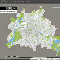 Berlin Postleitzahlen PLZ-5 Topographie Stadtbezirke Stadtteile Vektorkarte, Karte Berlin Postleitzahlen, Vektorkarte Berlin Postleitzahlen, PLZ-Karte Berlin, Karte Berlin PLZ Stadtteile, Vektorkarte Berlin PLZ Stadtteile