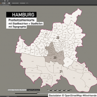 Hamburg Stadtplan Postleitzahlen PLZ-5 Topographie Stadtbezirke Stadtteile Vektorkarte, Karte Hamburg Postleitzahlen PLZ-5, PLZ-Karte Hamburg, Hamburg Karte PLZ, Postleitzahlen 5-stellig Hamburg