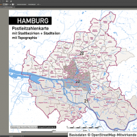 Hamburg Stadtplan Postleitzahlen PLZ-5 Topographie Stadtbezirke Stadtteile Vektorkarte, Karte Hamburg Postleitzahlen PLZ-5, PLZ-Karte Hamburg, Hamburg Karte PLZ, Postleitzahlen 5-stellig Hamburg