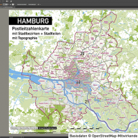 Hamburg Stadtplan Postleitzahlen PLZ-5 Topographie Stadtbezirke Stadtteile Vektorkarte, Karte Hamburg Postleitzahlen PLZ-5, PLZ-Karte Hamburg, Hamburg Karte PLZ, Postleitzahlen 5-stellig Hamburg