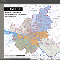 Hamburg Stadtplan Postleitzahlen PLZ-5 Topographie Stadtbezirke Stadtteile Vektorkarte, Karte Hamburg Postleitzahlen PLZ-5, PLZ-Karte Hamburg, Hamburg Karte PLZ, Postleitzahlen 5-stellig Hamburg