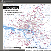 Hamburg Stadtplan Postleitzahlen PLZ-5 Topographie Stadtbezirke Stadtteile Vektorkarte, Karte Hamburg Postleitzahlen PLZ-5, PLZ-Karte Hamburg, Hamburg Karte PLZ, Postleitzahlen 5-stellig Hamburg