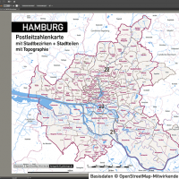 Hamburg Stadtplan Postleitzahlen PLZ-5 Topographie Stadtbezirke Stadtteile Vektorkarte, Karte Hamburg Postleitzahlen PLZ-5, PLZ-Karte Hamburg, Hamburg Karte PLZ, Postleitzahlen 5-stellig Hamburg