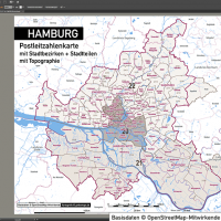 Hamburg Stadtplan Postleitzahlen PLZ-5 Topographie Stadtbezirke Stadtteile Vektorkarte, Karte Hamburg Postleitzahlen PLZ-5, PLZ-Karte Hamburg, Hamburg Karte PLZ, Postleitzahlen 5-stellig Hamburg