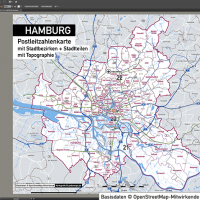 Hamburg Stadtplan Postleitzahlen PLZ-5 Topographie Stadtbezirke Stadtteile Vektorkarte, Karte Hamburg Postleitzahlen PLZ-5, PLZ-Karte Hamburg, Hamburg Karte PLZ, Postleitzahlen 5-stellig Hamburg