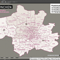 München Postleitzahlen PLZ-5 Topographie Stadtbezirke Stadtteile Vektorkarte, Karte PLZ München, Karte Postleitzahlen München, Karte Stadtteile München, Karte Stadtbezirke München, Landkarte München, Karte PLZ München Stadtteile