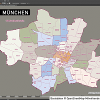 München Postleitzahlen PLZ-5 Topographie Stadtbezirke Stadtteile Vektorkarte, Karte PLZ München, Karte Postleitzahlen München, Karte Stadtteile München, Karte Stadtbezirke München, Landkarte München, Karte PLZ München Stadtteile