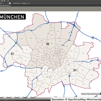 Karte München Postleitzahlenkarte Vektor PLZ-5, Vektorkarte München PLZ, Karte München PLZ, Postleitzahlenkarte München, Karte PLZ München 5-stellig