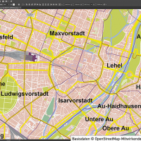 München Vektorkarte mit Gebäuden, Karte München, Stadtplan München, Basiskarte München mit Topographie, Karte Vektor München