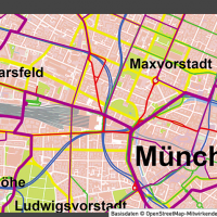 München Vektorkarte mit Gebäuden, Karte München, Stadtplan München, Basiskarte München mit Topographie, Karte Vektor München