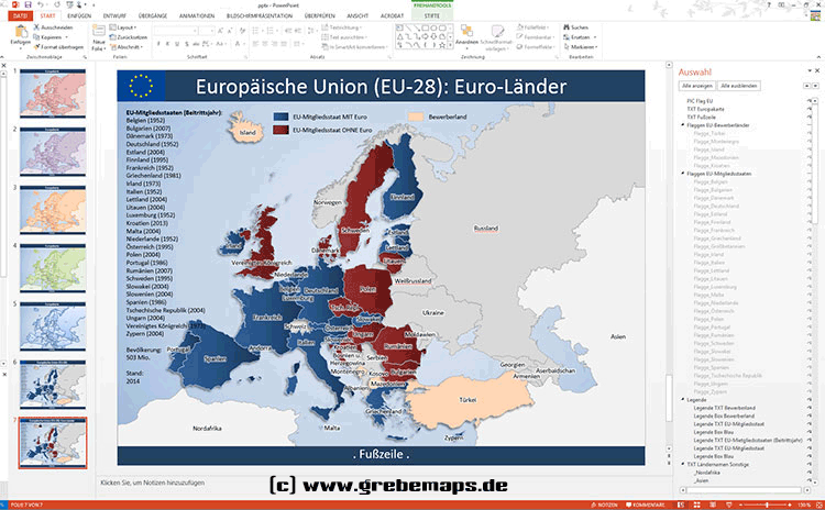 Europa PowerPoint-Karte EU-28, PowerPoint-Karte Europa EU-28, Karte PowerPoint Europa