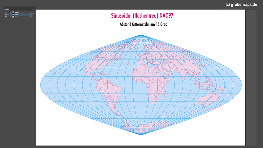 Weltkarte, Karte Welt Vektor, Vektorkarte Welt, sinusoidal