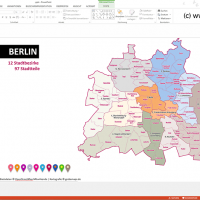 PowerPoint-Karte Berlin mit Bezirken und Stadtteilen, Karte PowerPoint Berlin Stadtbezirke, Karte PowerPoint Berlin Stadtteile, Vektorkarte Berlin Stadtteile PowerPoint