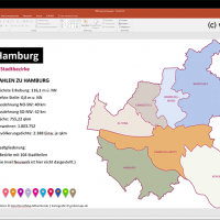 Hamburg PowerPoint-Karte mit Bezirken und Stadtteilen mit Bitmap-Karten, Karte Hamburg Stadtbezirke PowerPoint, Karte Hamburg Stadtteile PowerPoint