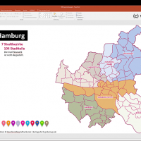 Hamburg PowerPoint-Karte mit Bezirken und Stadtteilen mit Bitmap-Karten, Karte Hamburg Stadtbezirke PowerPoint, Karte Hamburg Stadtteile PowerPoint