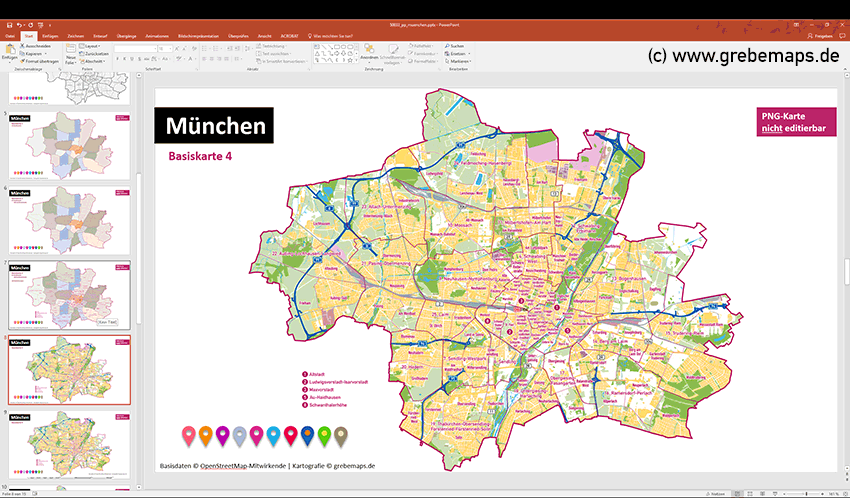 München PowerPoint-Karte mit Bezirken und Stadtteilen mit Bitmap-Karten, Karte München PowerPoint, Karte München Stadtteile PowerPoint, Karte München Stadtbezirke PowerPoint, PowerPoint-Landkarte München