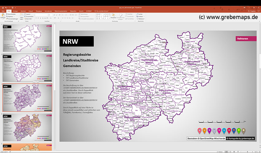 NRW PowerPoint-Karte Gemeinden Landkreise Regierungsbezirke, Karte PowerPoint NRW, Karte PowerPoint NRW Landkreise, Karte PowerPoint NRW Gemeinden, Karte PowerPoint Nordrhein-Westfalen
