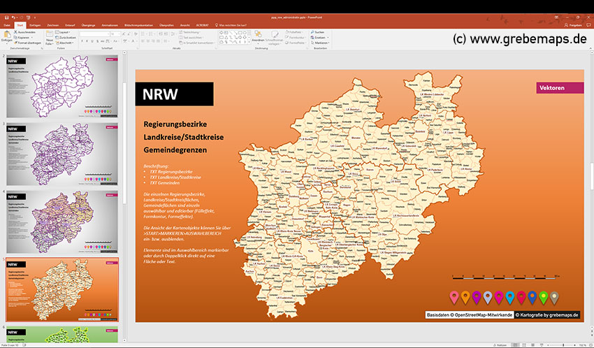 NRW PowerPoint-Karte Gemeinden Landkreise Regierungsbezirke, Karte PowerPoint NRW, Karte PowerPoint NRW Landkreise, Karte PowerPoint NRW Gemeinden, Karte PowerPoint Nordrhein-Westfalen