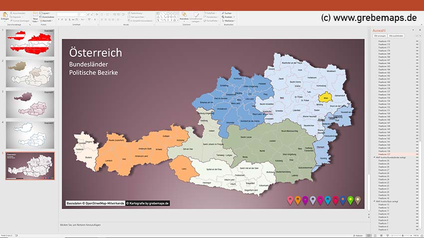 Austria Österreich PowerPoint-Karte Bundesländer Bezirke, Karte Österreich Bezirke, PowerPoint-Karte Österreich Bezirke, Karte PowerPoint Austria Bezirke, PowerPoint-Karte Österreich