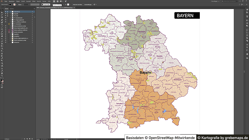Bayern Vektorkarte Gemeinden Landkreise Regierungsbezirke, Karte Bayern Gemeinden, Karte Bayern Landkreise, Vektorkarte Bayern Gemeinden, Vektorkarte Bayern Landkreise, Landkreiskarte Bayern, Gemeindekarte Bayern