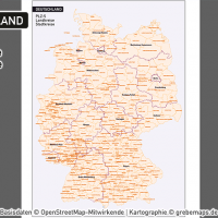 Deutschland Postleitzahlen PLZ-5 Vektorkarte 5-stellig Landkreise Ortsnamen, PLZ-Karte Deutschland, Karte PLZ Deutschland 5-stellig, PLZ-5 Karte Deutschland, Vektorkarte PLZ Deutschland mit Landkreisen