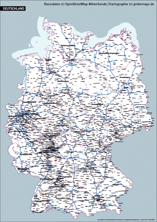 Karte Deutschland Bundesländer, Vektorkarte Deutschland Bundesländer Orte Städte Gewässer Autobahnen