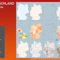 Basiskarte Deutschland mit Autobahnen, Bundesländern, Regierungsbezirken, Orten, Gewässer