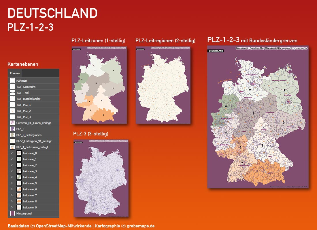 Postleitzahlenkarte Deutschland PLZ-1-2-3