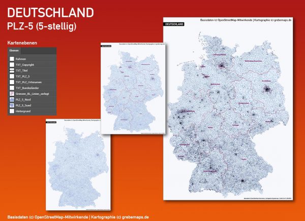 Karte Postleitzahlen PLZ-5 5-stellig Deutschland