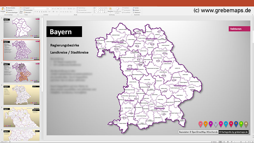 PowerPoint-Karte Bayern Regierungsbezirke Landkreise , Karte Landkreise Bayern PowerPoint, Landkreise Bayern PowerPoint-Karte