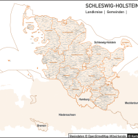 Schleswig-Holstein / Hamburg Vektorkarte Landkreise Gemeinden PLZ-5, Karte Schleswig-Holstein Postleitzahlen, Karte Schleswig-Holstein, Karte SH, Karte Hamburg, Karte Gemeinden SH, Karte Schleswig-Holstein Gemeinden