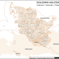 Schleswig-Holstein / Hamburg Vektorkarte Landkreise Gemeinden PLZ-5