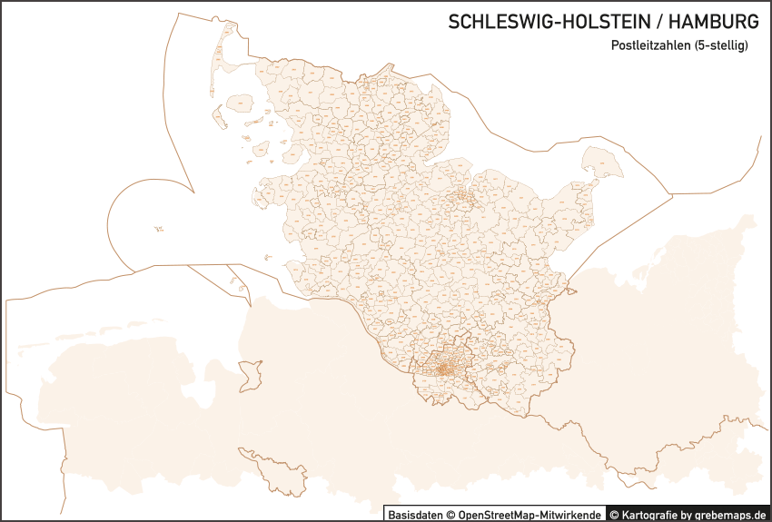 Schleswig-Holstein / Hamburg Vektorkarte Landkreise Gemeinden PLZ-5