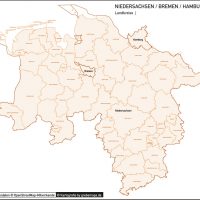 Niedersachsen / Bremen / Hamburg Landkreise Gemeinden PLZ-5 Vektorkarte, Karte Niedersachsen PLZ, Karte Niedersachen Gemeinden, Karte Niedersachen Landkreise, Landkreiskarte, Gemeindekarte, PLZ-Karte Niedersachsen