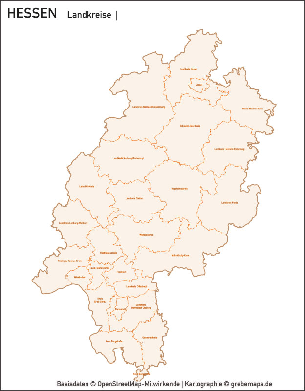 Hessen Vektorkarte Landkreise Gemeinden PLZ-5, Karte Hessen Landkreise, Karte Hessen Gemeinden, Karte Hessen Postleitzahlen 5-stellig, Vektorkarte Hessen