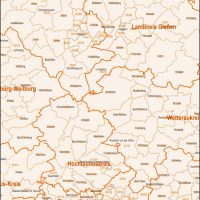 Hessen Vektorkarte Landkreise Gemeinden PLZ-5, Karte Hessen Landkreise, Karte Hessen Gemeinden, Karte Hessen Postleitzahlen 5-stellig, Vektorkarte Hessen