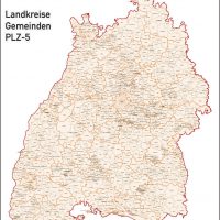 Baden-Württemberg Vektorkarte Landkreise Gemeinden PLZ-5, Karte Baden-Württemberg Gemeinden, Karte Baden-Württemberg Landkreise, Karte Baden-Württemberg Postleitzahlen, Baden-Württemberg Karte PLZ, Karte BW PLZ, Karte BW Gemeinden