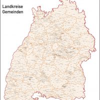 Baden-Württemberg Vektorkarte Landkreise Gemeinden PLZ-5, Karte Baden-Württemberg Gemeinden, Karte Baden-Württemberg Landkreise, Karte Baden-Württemberg Postleitzahlen, Baden-Württemberg Karte PLZ, Karte BW PLZ, Karte BW Gemeinden