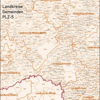 Rheinland-Pfalz / Saarland Vektorkarte Landkreise Gemeinden PLZ-5, Karte Rheinland-Pfalz Landkreise, Karte Rheinland-Pfalz Gemeinden, Karte Saarland Landkreise, Karte Saarland Gemeinden