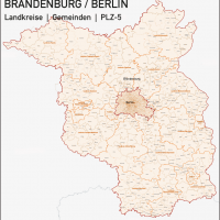 Brandenburg – Berlin Landkreise Gemeinden PLZ-5 Vektorkarte, Karte PLZ Brandenburg, Karte Brandenburg Gemeinden, Karte Brandenburg Landkreise, Postleitzahlenkarte Brandenburg Berlin