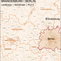 Brandenburg – Berlin Landkreise Gemeinden PLZ-5 Vektorkarte, Karte PLZ Brandenburg, Karte Brandenburg Gemeinden, Karte Brandenburg Landkreise, Postleitzahlenkarte Brandenburg Berlin