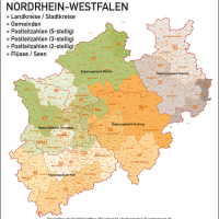 Nordrhein-Westfalen NRW Vektorkarte Landkreise Gemeinden PLZ-2-3-5, Karte NRW Gemeinden, Karte NRW Postleitzahlen, Karte NRW Landkreise, Karte Nordrhein-Westfalen Gemeinden