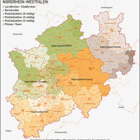 Nordrhein-Westfalen NRW Vektorkarte Landkreise Gemeinden PLZ-2-3-5, Karte NRW Gemeinden, Karte NRW Postleitzahlen, Karte NRW Landkreise, Karte Nordrhein-Westfalen Gemeinden