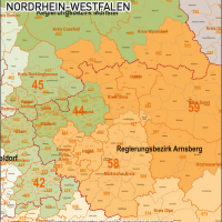 Nordrhein-Westfalen NRW Vektorkarte Landkreise Gemeinden PLZ-2-3-5, Karte NRW Gemeinden, Karte NRW Postleitzahlen, Karte NRW Landkreise, Karte Nordrhein-Westfalen Gemeinden